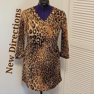 ❣️HP❣️ND brown leopard animal print v neck long sleeve shift dress Sz: PM